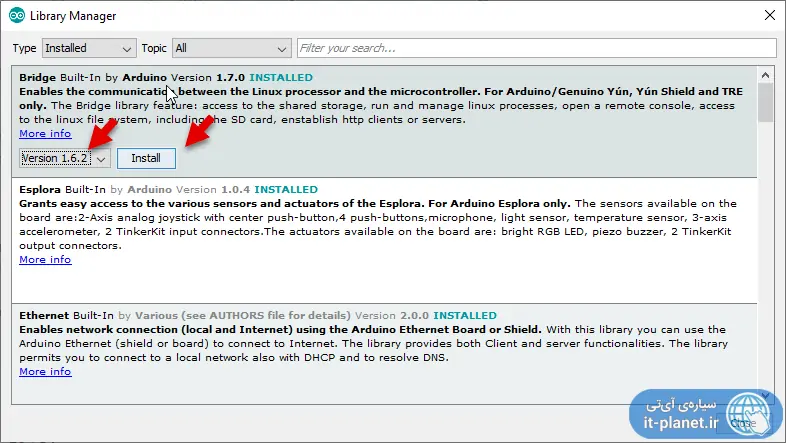 آموزش افزودن کتابخانه و درایور در Arduino IDE با دو روش جستجو یا افزودن فایل ZIP